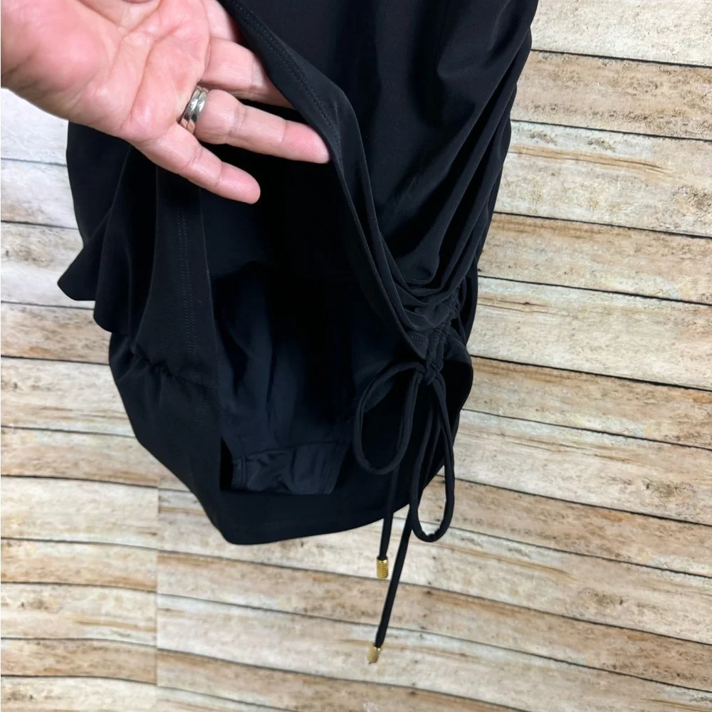 beyond control black one piece swimsuit V-Neck Adjustable Swim dress Size 12NWT - Picture 5 of 6